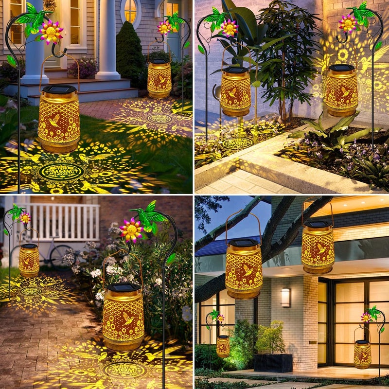 EDOF 2 Packs Solar Lanterns Outdoor Waterproof with Shepherd Hook,Hummingbird Hanging Solar Lights Garden Decor,Christmas Decorations Birthday Gifts for Women Mom,Metal Bird Decorative for Yard,Patio,Lawn - Image 5